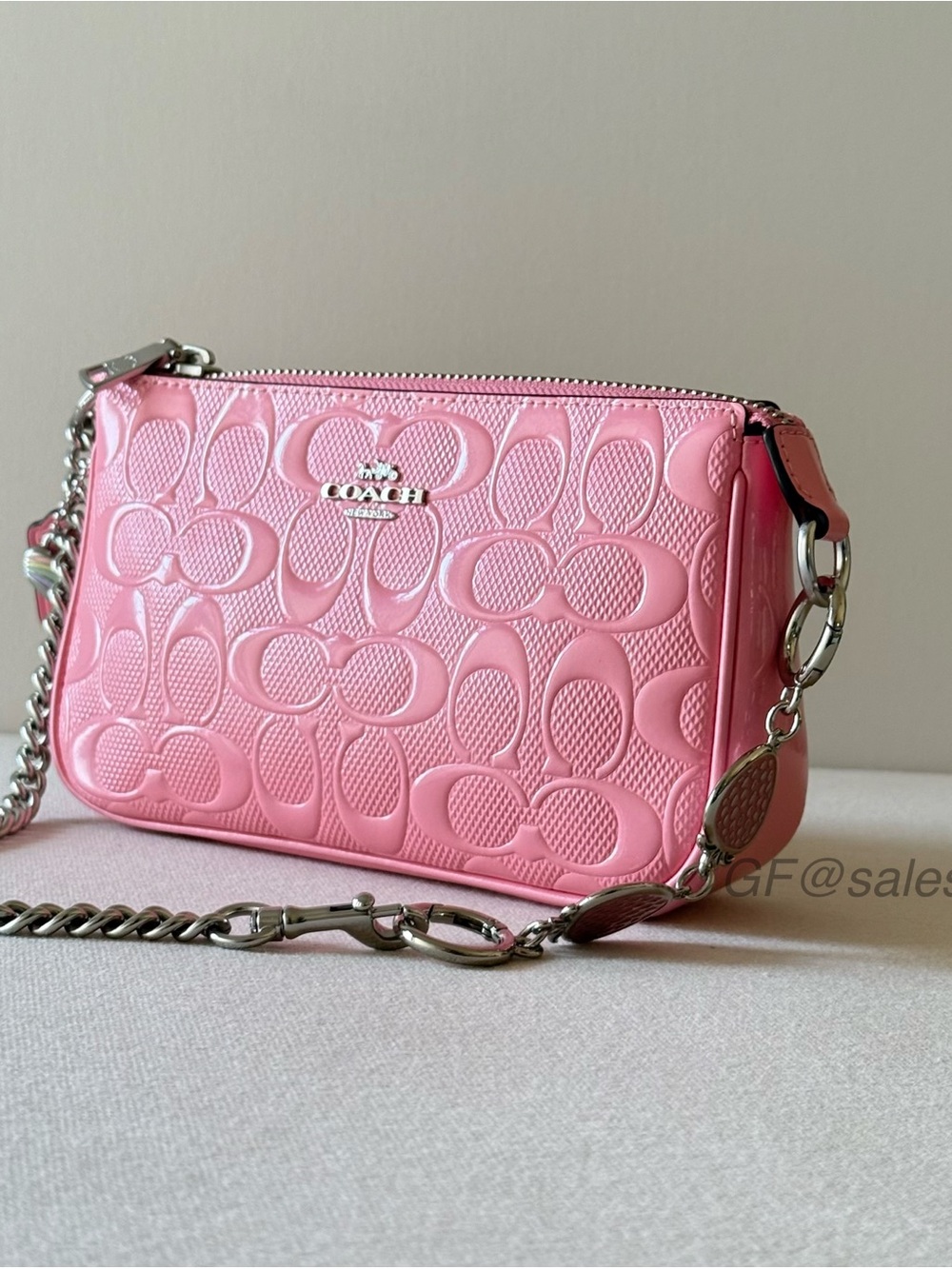 NWT Coach Nolita 19 & Heart Charm Wristlet Small Bag CCZ27 Pink+Chain extender